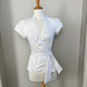 Express Vintage White Wrap Blouse Medium